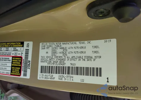 2020 Toyota Tundra Sr5 из США, поврежденный, VIN 5TFUY5F13LX894207